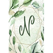 Planner Undated 6"x9" - Green Gold Floral Design - Initial N: Non-dated Weekly and Monthly Day Planner, Calendar