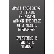 Apart from Being Fat, Broke, Exhausted and on the Verge of a Mental Breakdown. Everything Is: Front Cover Quotation