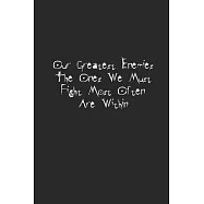 "Our Greatest Enemies The ones We Must Fight Most Often Are Within" Journal Notebook: Lined 120 pages cream paper, 6"x