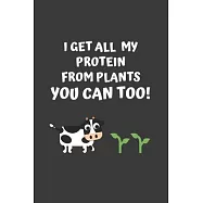 I Get All My Protein From Plants, You Can Too: 6x9 Journal for Writing Down Daily Habits, Diary, Notebook (Vegan Themed