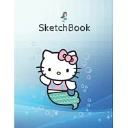 SketchBook: Hello Kitty Mermaid Blank Marble Unline Large Notebook for Cute Girls Teens Kids 110 Pages of 8.5x11 The