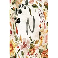 Planner Undated 6"x9" - Orange Brown Floral Design - Initial N: Non-dated Weekly and Monthly Day Planner, Calendar