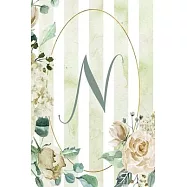 Planner Undated 6"x9" - Green Stripe Floral Design - Initial N: Non-dated Weekly and Monthly Day Planner, Calendar
