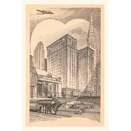 Vintage Journal New York scene with Chrysler building and Grand Central Station