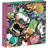 Galison Catmas Chaos – 500 Piece Foil Jigsaw Puzzle Featuring Charming Artwork of Cats Getting Ready to Celebrate