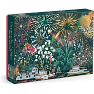 Galison Fireworks Jubilee &ndash; 1000 Piece Foil Jigsaw Puzzle Featuring Beautiful Artwork of Fireworks Overlooking Boats On