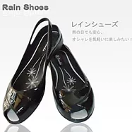 【Sanho】時尚小花魚口雨鞋/黑色-37