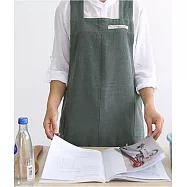 [Mamae] ~秋冬款~出口韓國時尚長款厚麻棉圍裙 高雅風格 成人廚房工作服綠色
