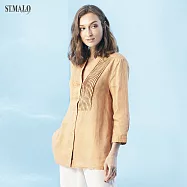 【ST.MALO】天然V型小臉抓皺亞麻襯衫-1524WS-2XL駝色