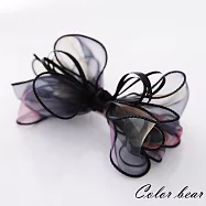 【卡樂熊】滾邊層次水彩暈染蝶結造型彈簧自動髮夾-水彩綠