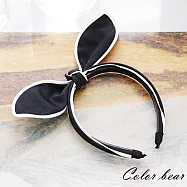 【卡樂熊】學院風撞色滾邊立體兔耳造型髮箍-黑色
