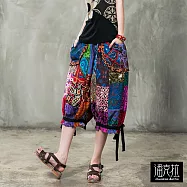 【潘克拉】尼泊爾拼布綁腿七分褲-F FREE拼布