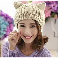 89zone 日系潮貓耳朵貝雷帽麻花針織毛線帽 1101100036米色