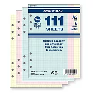 Raymay A5尺寸 6孔萬用手冊用 111枚入方眼格內頁/3色入