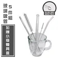 【EZLiving】環保斜口透明玻璃吸管5件組加贈小麥餐具盒