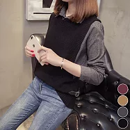 【MsMore】英格蘭細絨襯衫穗栗麻花毛織背心皮扣設計假兩件上衣#j103356F黑