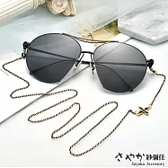 【Sayaka紗彌佳】歐美時尚單邊四葉草造型太陽眼鏡鏤空金屬鍊防滑鍊 -黑色