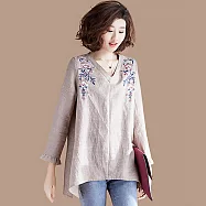 【A.Cheter】南法普羅旺斯玫瑰香草刺繡V領棉麻條紋清爽上衣#j103737L條紋