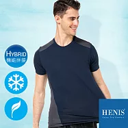 【HENIS】超彈力黯彩 細緻網眼拼接 吸濕排汗機能短T XL迷幻青