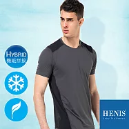 【HENIS】超彈力黯彩 細緻網眼拼接 吸濕排汗機能短T L神秘灰