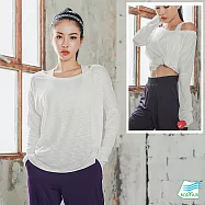 【BODYAIR嚴選】寬版柔軟透紋長袖上衣(瑜珈.慢跑.運動.健身.透氣.舞蹈.運動服) L 白