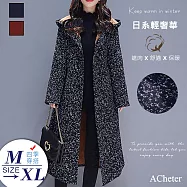 【ACheter】日系高端碎花棉質內暖絨連帽長外套#105397L藏青
