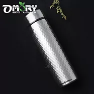 【OMORY】金鑽立體菱格紋不鏽鋼保冷/保溫瓶500ML- 銀色