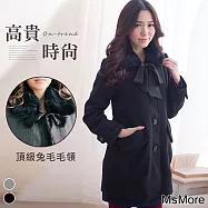 【MsMore】極致品味兔毛領修身羊毛外套105712XL黑