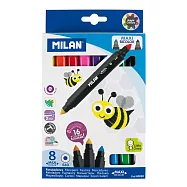 MILAN 兒童可水洗彩色筆_ 雙頭_粗筆桿8隻16色7.5mm