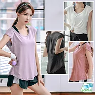 【BODYAIR嚴選】寬版挖背紗罩衫上衣(瑜珈.慢跑.運動.健身.透氣.舞蹈.運動服) L 白