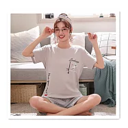 O-ni O-ni圓領夏季棉質萌狗短袖短褲家居服套組(萌狗718)淺灰色XL淺灰