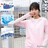 【MsMore】50UPF全方位連帽遮面扣指束乾冰感舒網棉防曬夾克外套#107052L粉紅