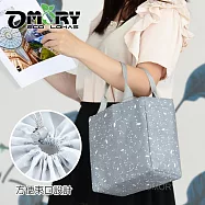 【OMORY】棉麻保溫保冷便當袋(束口拉繩)雪花色隨機- 灰色