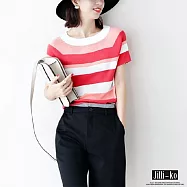 【Jilli~ko】冰絲冰沙色條紋針織T恤 J7756 FREE紅色