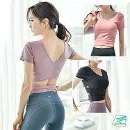 【BODYAIR嚴選】交叉美背無鋼圈BRA短上衣(瑜珈.慢跑.運動.健身.透氣.舞蹈.運動服) S 紫粉