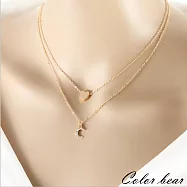 【卡樂熊】百搭雙層月亮愛心造型項鍊/鎖骨鍊-金色
