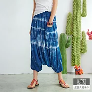 【潘克拉】藍染漸層紋鬆緊腰縲縈飛鼠褲 TM1328 FREE藍色