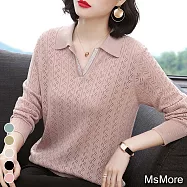 【MsMore】黛妃秋爽麥穗織花針織寬鬆上衣#107497F粉紅