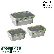 【美國康寧】Snapware Eco Simple 可微波304不鏽鋼保鮮盒獨家3件組-C05