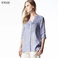 【ST.MALO】天然V型小臉抓皺亞麻襯衫-1524WS- 2XL 嫩藍
