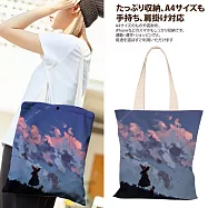 【Sayaka紗彌佳】日系創意手繪插畫風格系列肩背帆布包 小魔女的背影