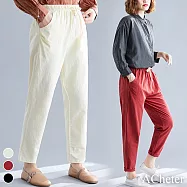 【ACheter】2021初春新款鬆緊腰棉麻哈倫九分褲#108791 L 米白