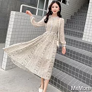 【MsMore】春夏韓國女星IU時尚柔美雪紡洋裝#108985- XL 印花
