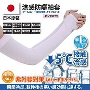 日本原裝-紫外線對策接觸冷感速降5℃防曬涼爽成人指孔袖套 -粉色