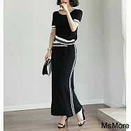 【MsMore】韓國全智賢風尚針織小啦叭寬褲2件式套裝#109034- F 黑