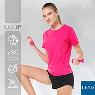 【HENIS】 花紋拼接 超透氣細網眼 輕透涼感衣 (女款) 2XL 桃花紅