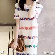 【MsMore】宜人海洋貝殼緹花氣質寬鬆冰絲洋裝#109275- F 花紋