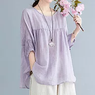 【ACheter】海島旅遊原創寬鬆大碼純色輕薄涼爽棉麻上衣#109377- XL 紫