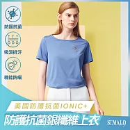【ST.MALO】美國抗菌99.9%銀纖維IONIC+水顯窗花女上衣-2128WT- M 藍紫色