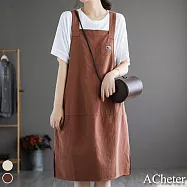 【ACheter】日本富士山高質感棉麻背帶連身寬裙#109410- L 橘